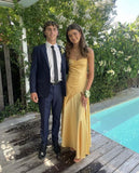 Vintage Satin Spaghetti Strap Mermaid High-slit Long Prom Dress Party Dress Evening Dress HZ1024