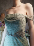 Vintage Light Green Off-the-shoulder Sparkling Beaded Design A-line Short Homecoming Dress HZ1024