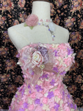 Gorgeous Applique Floral Sweet 16 Quinceanera Strapless A-Line Floor-length Tiered Prom Dress Evening Dress Ball Gown HZ1024