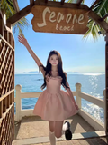 New Simple Pink Bow Design A-line Sleeveless Spaghetti Strap Dress HZ1024