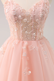 Vintage Pink 3D Flowers Design A-line Sleeveless Spaghetti Strap Homecoming Dress HZ1024