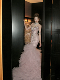 Gorgeous Glittering Pink Beaded Sequin Strapless Mermaid Design Elegant Prom Dress Evening Dress HZ1024