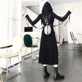 Vintage Hooded Strappy Top Design A-line Sleeveless Spaghetti Strap Split Dress HZ1024