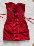 Retro Strapless Sweetheart Lace-up Design Sheath Satin Party Dress Homecoming Dresses HZ1024