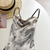 Simple Floral Ink-wash Pattern Design A-line Sleeveless Spaghetti Strap Dress HZ1024