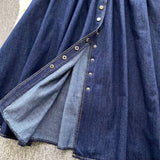 Stylish Summer Advanced Deep V-neck Waist Slim Pleated Casual Denim Dress HZ1024