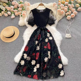 Vintage Floral Embroidery Design Mesh Women Dress HZ1024