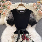 Vintage Floral Embroidery Design Mesh Women Dress HZ1024