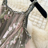 Simple Floral Embroidery Slimming Mesh Dress HZ1024