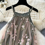 Simple Floral Embroidery Slimming Mesh Dress HZ1024