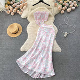 Seaside Holiday Sexy Halter top Mermaid Floral Skirt Two-piece Set HZ1024