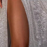 Sparkly Ivory Mermaid Off Shoulder High Slit Cheap Long Prom Dresses Online HZ1024