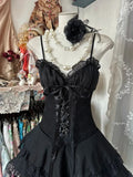 Vintage Black Sweetheart Design Elegant Spaghetti Strap Tiered Homecoming Dress HZ1024