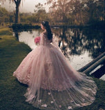 Gorgeous Pink Applique Off-the-shoulder Sweet 16 Quinceanera A-Line Prom Dress Birthday Dress Evening Dress Ball Gown HZ1024