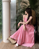 Simple Fashion Rose Pink Backless Loose-fitting Design A-line Spaghetti Strap Dress HZ1024