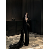 New Sexy V-neck Black Mermaid Long-sleeved Dress HZ1024