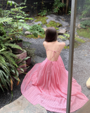 Simple Fashion Rose Pink Backless Loose-fitting Design A-line Spaghetti Strap Dress HZ1024