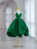 Green Ball Gown Satin Short Prom Dress, Green Satin Evening Dress HZ1024