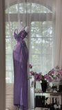 Vintage Gorgeous Purple V-neck Sparkling Romantic Luxury Spaghetti Strap Evening Dress Prom Dresses HZ1024