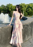 Vintage Lilac Floral Mermaid Spaghetti Strap Evening Dress Long Prom Dress HZ1024