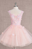 Cute Pink 3D Butterfly Design A-line Tulle Backless Short Homecoming Dress HZ1024