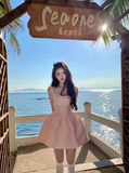 New Simple Pink Bow Design A-line Sleeveless Spaghetti Strap Dress HZ1024