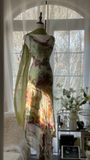 Elegant Green Fairy Gorgeous Floral Long Chiffon Spaghetti Strap Romantic Ball Gown Evening Dress Prom Dresses HZ1024