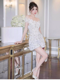 Cute White Appliqued Off-the-shoulder Design A-line Party Dress Homecoming Dress HZ1024