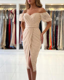 SEQUINS SHORT PROM DRESS SPLIT BALL DRESSES OFF-THE-SHOULDER HZ1024