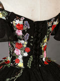 Black Tulle Lace Long Prom Dress, Black Tulle Long Evening Dress HZ1024