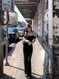 Fashion Sexy Black Lace Cutout Sleeved Backless Halter Dress HZ1024