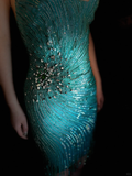 Vintage Blue-green Spaghetti Strap Sparkling Beaded Tassel Design Sheath Short Homecoming Dress HZ1024