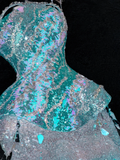 Gorgeous Sparkling Blue Sequin Beaded Mermaid Elegant Chiffon Evening Dress Prom Dresses HZ1024