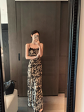 Simple Fashion Beige Floral Design A-line Beach Holiday Spaghetti Strap Dress HZ1024