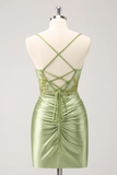 Vintage Green Embroidery Design A-line Sleeveless Spaghetti Strap Homecoming Dress HZ1024