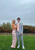 Elegant Pink Sweetheart Prom Dress Satin Sheath High Slit Spaghetti Strap Evening Gown Long Party Dress Formal Dress HZ1024