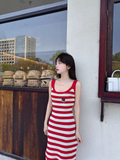 New Fashion Red Streak Casual Sleeveless Spaghetti Strap Dress HZ1024