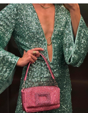 Fashion Green V-neck Sequin Design A-line Long-sleeved Women Party Dress Homecoming Dress HZ1024