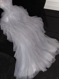 Fashion Sparkling White Beaded Sequin Mermaid Elegant Tulle Evening Dress Prom Dresses HZ1024