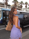 Simple Purple V-neck Halter Dress Design A-line Tulle Party Dress Homecoming Dress HZ1024