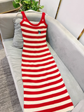 New Fashion Red Streak Casual Sleeveless Spaghetti Strap Dress HZ1024