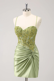 Vintage Green Embroidery Design A-line Sleeveless Spaghetti Strap Homecoming Dress HZ1024