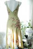 Vintage Light Green Spaghetti Strap Floral Design A-line Romantic Chiffon Evening Dress Prom Dress HZ1024