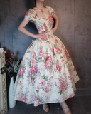 Vintage Sweetheart Floral Design Romantic Short-sleeved Evening Dress Prom Dress HZ1024