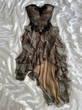 Vintage Leopard Print Strapless Ruffled Homecoming Dress Party Dress Cocktail Dress HZ1024