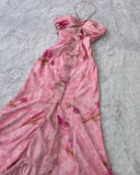 Vintage Pink Floral Prom Dress Sheath Ruffled Evening Dress Halter-neck Formal Dress HZ1024