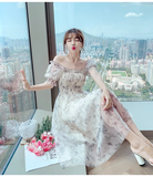 Simple Fashion Floral Short Sleeves Design Chiffon Women Dress HZ1024