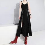 Vintage Hooded Strappy Top Design A-line Sleeveless Spaghetti Strap Split Dress HZ1024