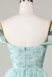 New Fashion Light Green Floral Design A-line Off-the-shoulder Homecoming Dress HZ1024