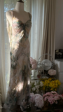 Vintage Sparkling Spaghetti Strap Backless Sweetheart Design Romantic Chiffon Evening Dress Prom Dress HZ1024
